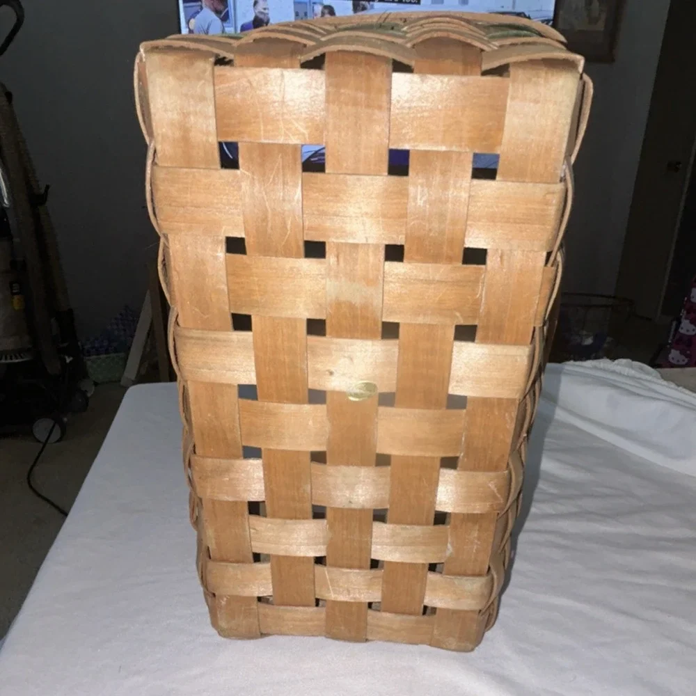 Woven Wood‎ Basket with Green Accents and Red Polka Dot Hearts Farmhouse Decor